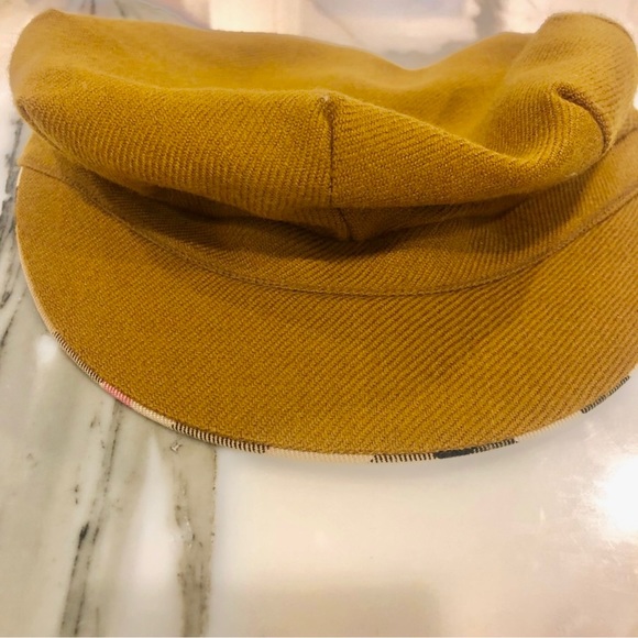Authentic Burberry Gold/Camel Wool Cap Hat with Plaid Trim - Picture 7 of 11